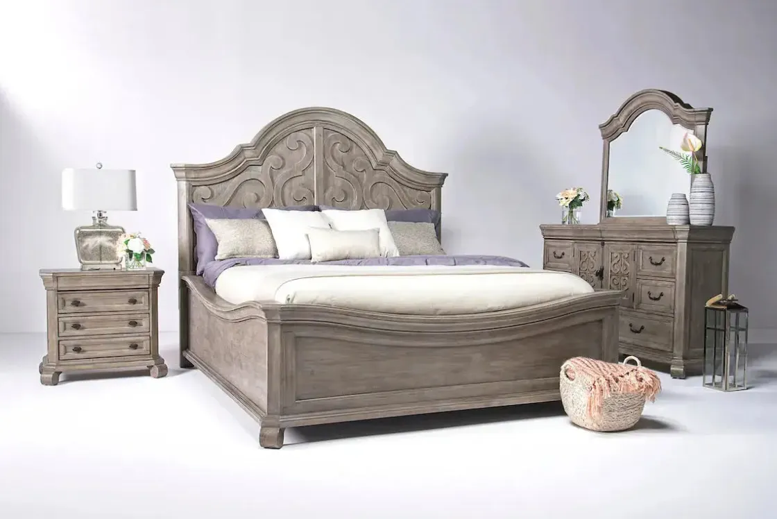 Mor Furniture Bellamy Arch Panel Bed In Charcoal, Eastern King
