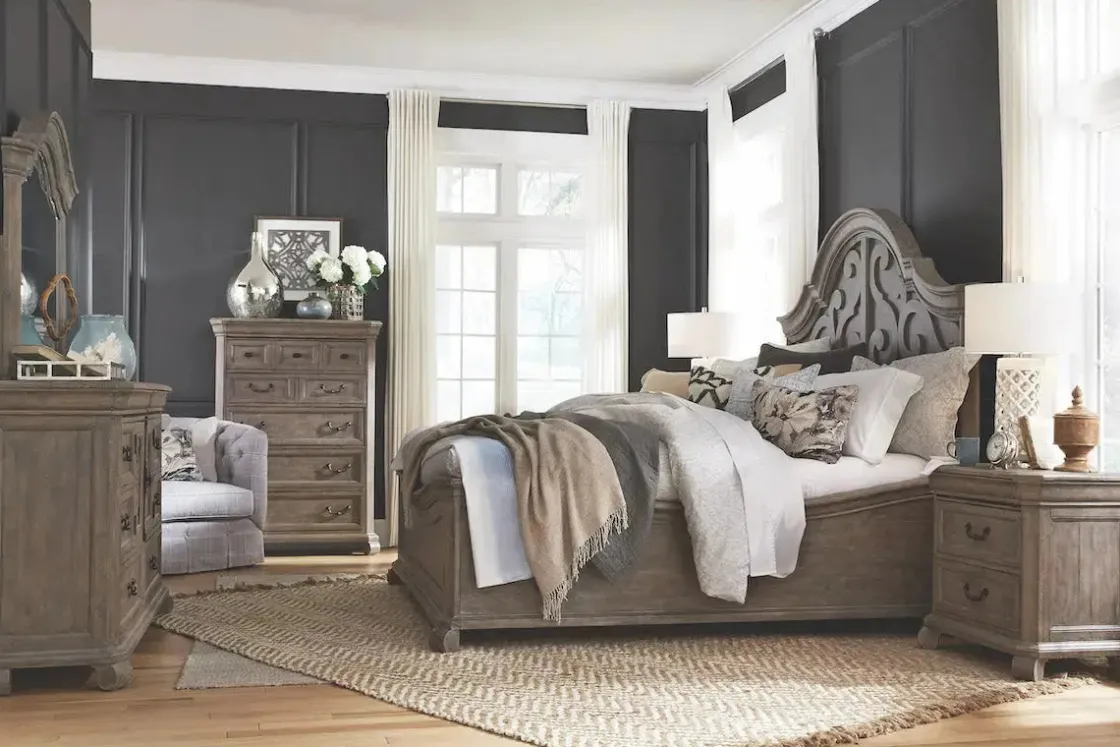 Mor Furniture Bellamy Arch Panel Bed In Charcoal, Eastern King