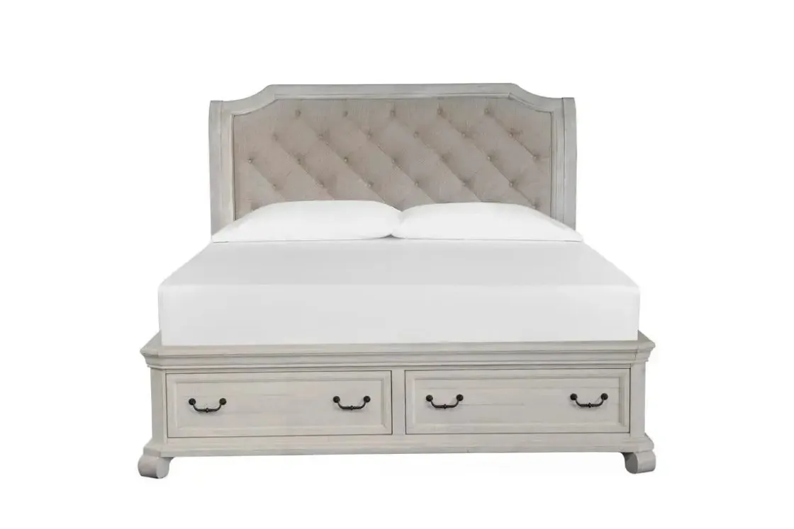 Mor Furniture Bellamy Sleigh Bed W/ Storage In White, Queen
