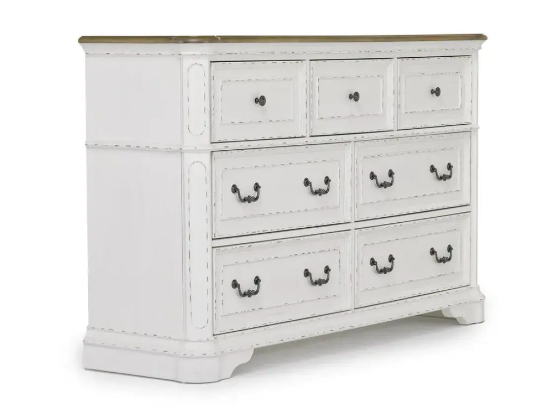 Mor Furniture Bellevue Dresser In Antique White & Walnut