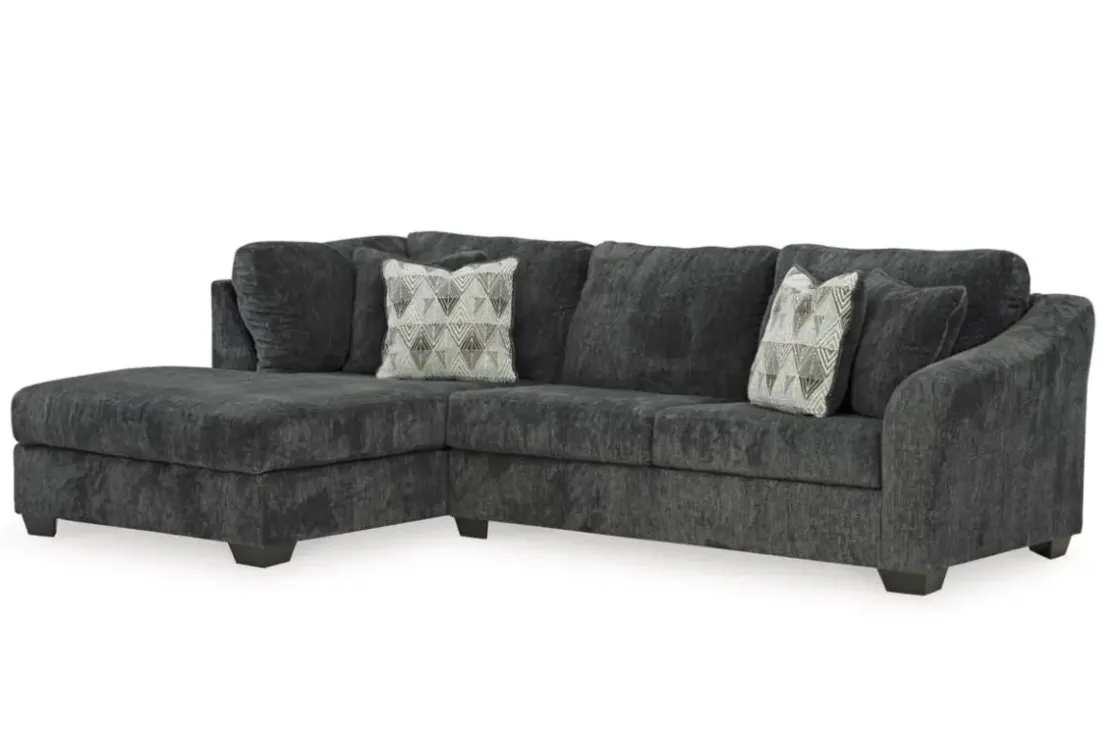 Mor Furniture Biddeford Full Pullout Sofa Chaise In Shadow, Left Facing