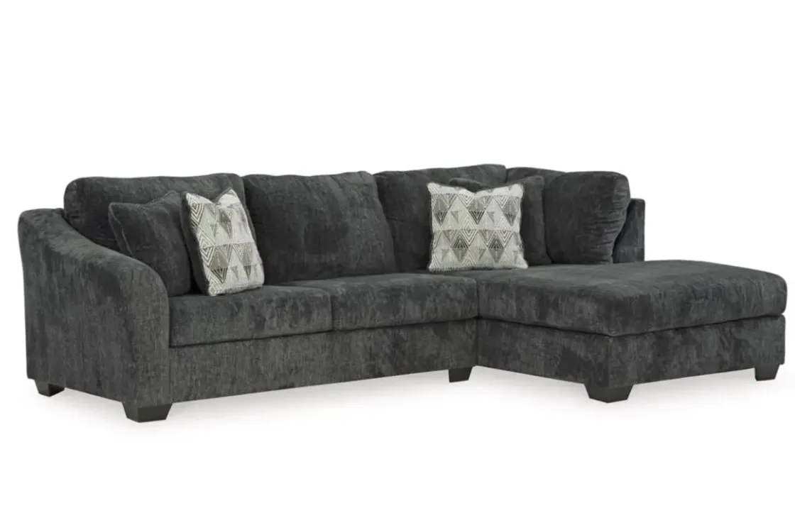 Mor Furniture Biddeford Full Pullout Sofa Chaise In Shadow, Left Facing