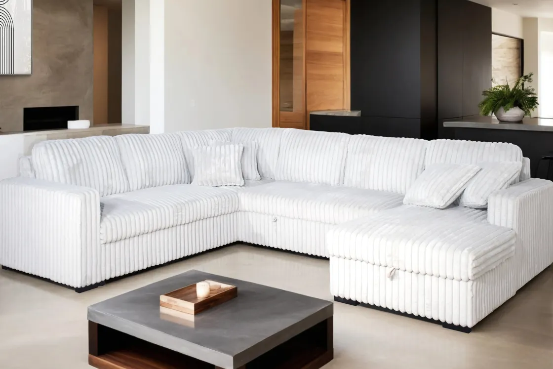 Mor Furniture Bliss Tux Loveseat Chaise Sectional In Mist Gray