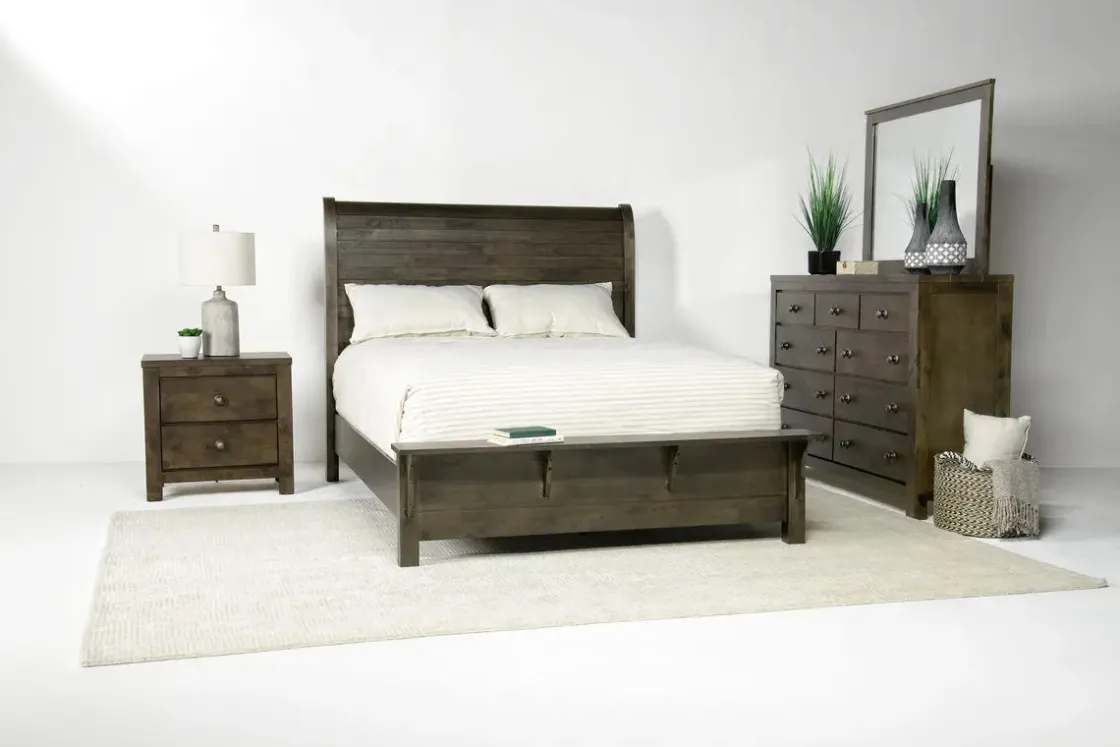 Mor Furniture Blue Ridge Panel Bed, Dresser, Mirror & Nightstand In Rustic Gray, Queen