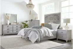 Mor Furniture Boho Chic Platform Bed, Dresser, Mirror & Nightstand In Washed White, Full