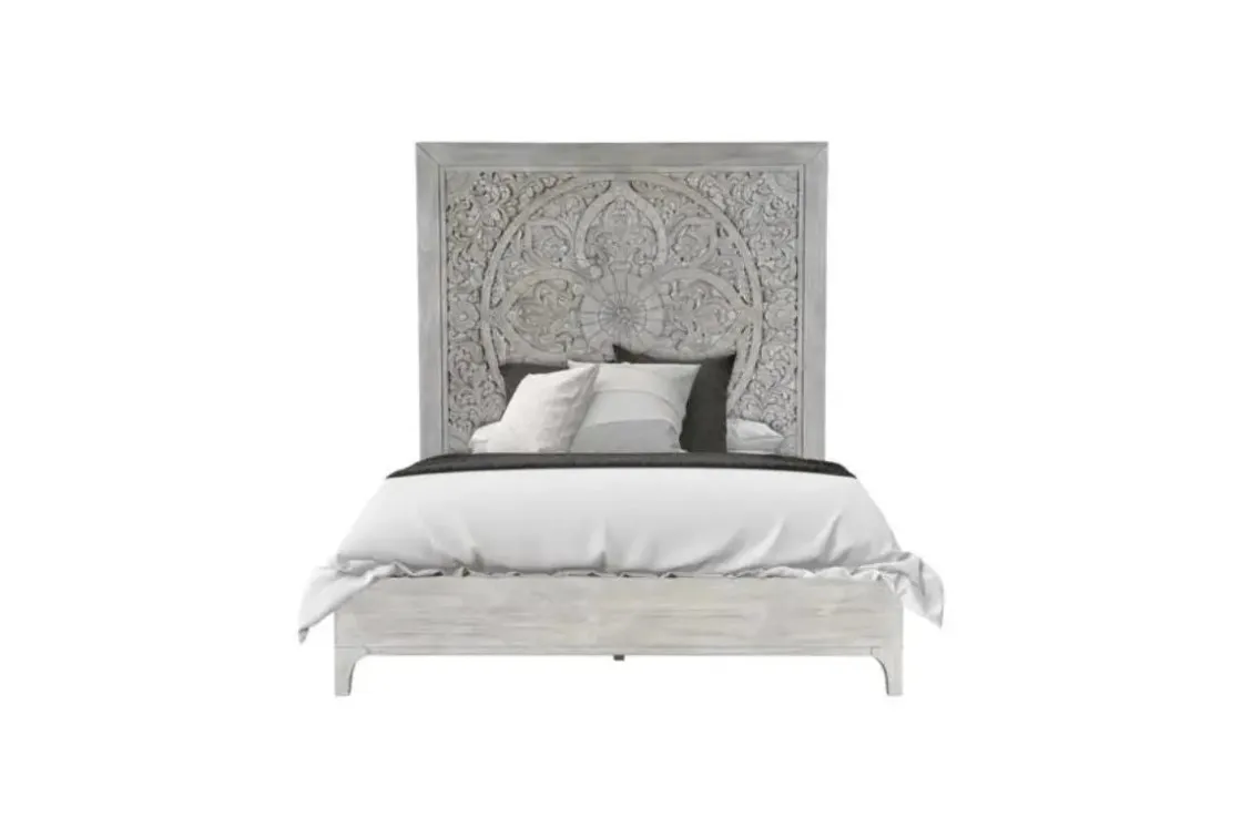 Mor Furniture Boho Chic Platform Bed, Dresser, Mirror & Nightstand In Washed White, Full