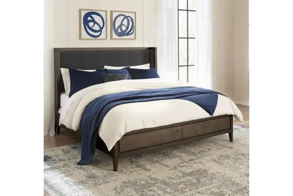 Mor Furniture Boracay Panel Bed W/ Storage In Wild Oats Brown, Queen