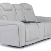 Mor Furniture Bowden 2 Power Console Loveseat W/ Cooler In Blanca Light Gray Leather