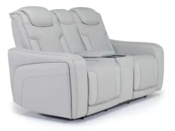 Mor Furniture Bowden 2 Power Console Loveseat W/ Cooler In Blanca Light Gray Leather