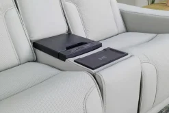 Mor Furniture Bowden 2 Power Console Loveseat W/ Cooler In Blanca Light Gray Leather