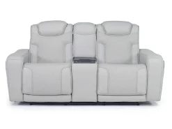 Mor Furniture Bowden 2 Power Console Loveseat W/ Cooler In Blanca Light Gray Leather