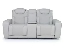 Mor Furniture Bowden 2 Power Console Loveseat W/ Cooler In Blanca Light Gray Leather