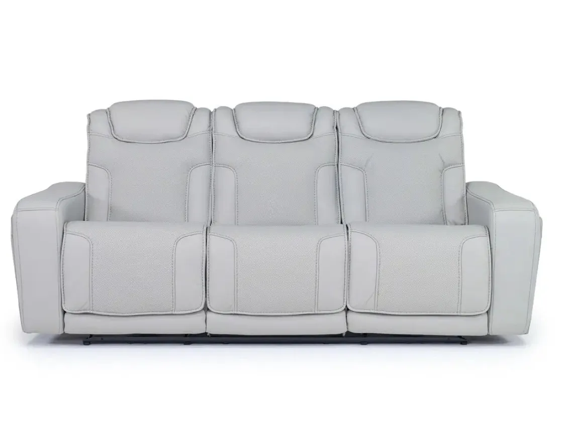 Mor Furniture Bowden 2 Power Sofa W/ Drop Down Table In Blanca Light Gray Leather