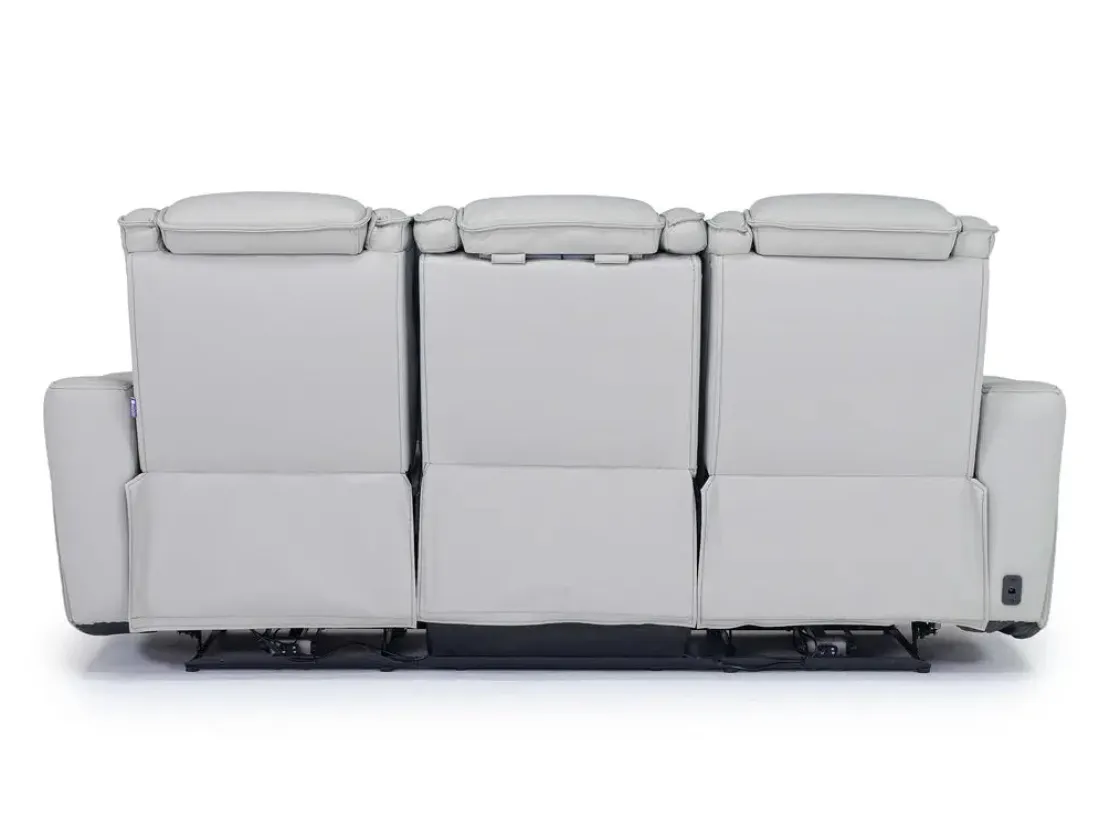 Mor Furniture Bowden 2 Power Sofa W/ Drop Down Table In Blanca Light Gray Leather