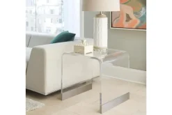 Mor Furniture Bowie End Table In Clear Acrylic/Brushed Stainless Steel