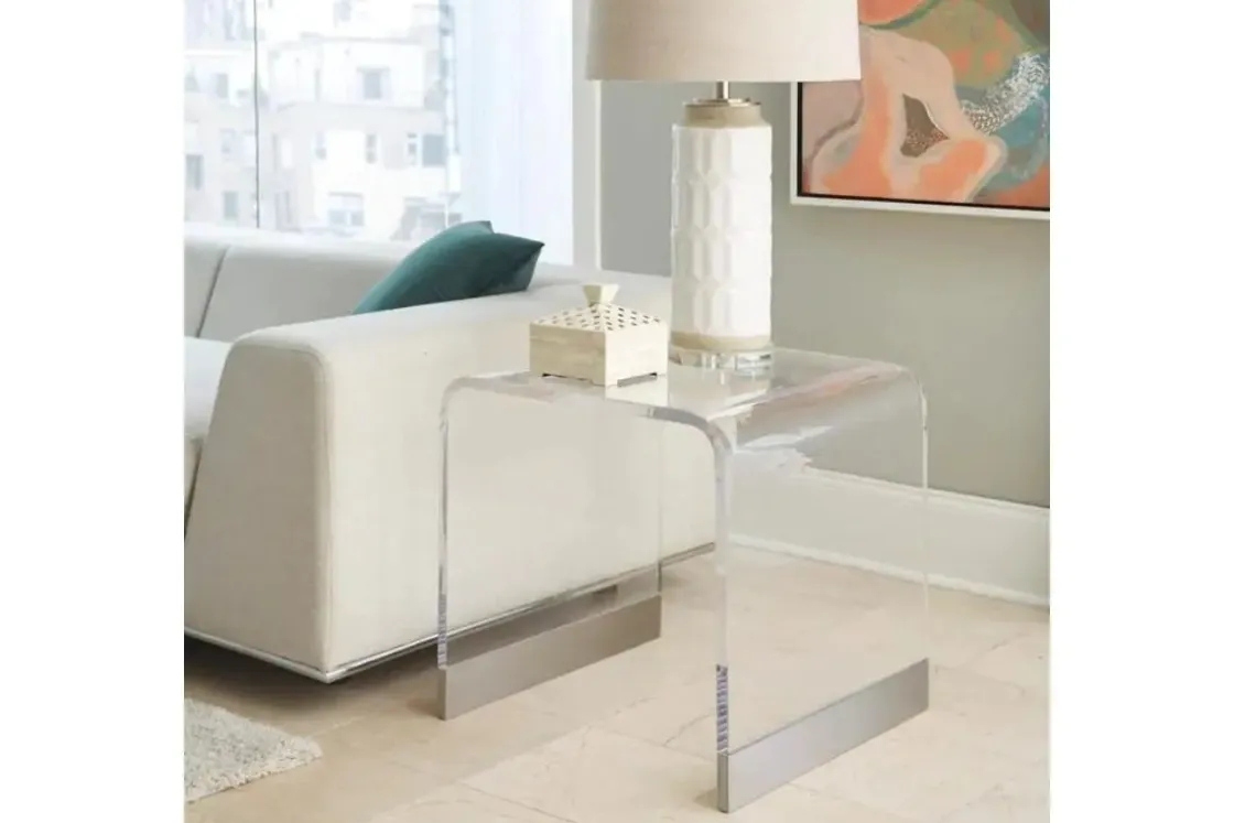 Mor Furniture Bowie End Table In Clear Acrylic/Brushed Stainless Steel