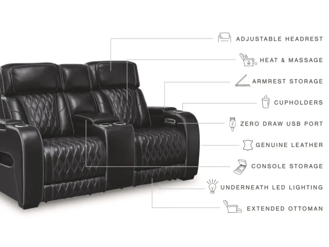 Mor Furniture Boyington 2 Power Console Loveseat In Gray Leather