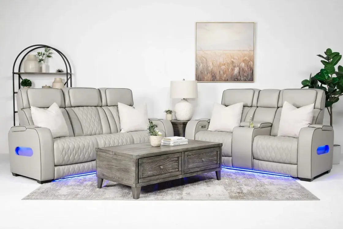 Mor Furniture Boyington 2 Power Console Loveseat In Gray Leather