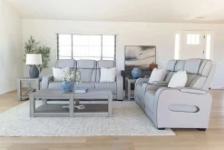 Mor Furniture Boyington 2 Power Console Loveseat In Gray Leather