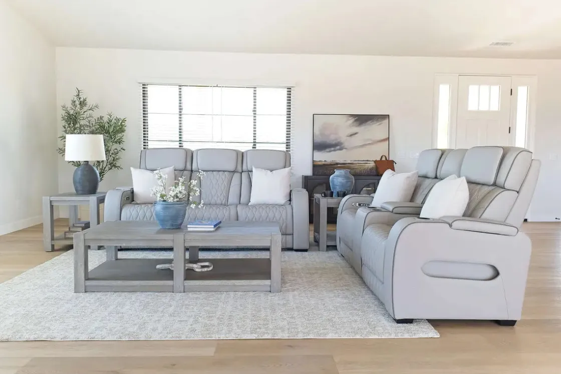 Mor Furniture Boyington 2 Power Console Loveseat In Gray Leather