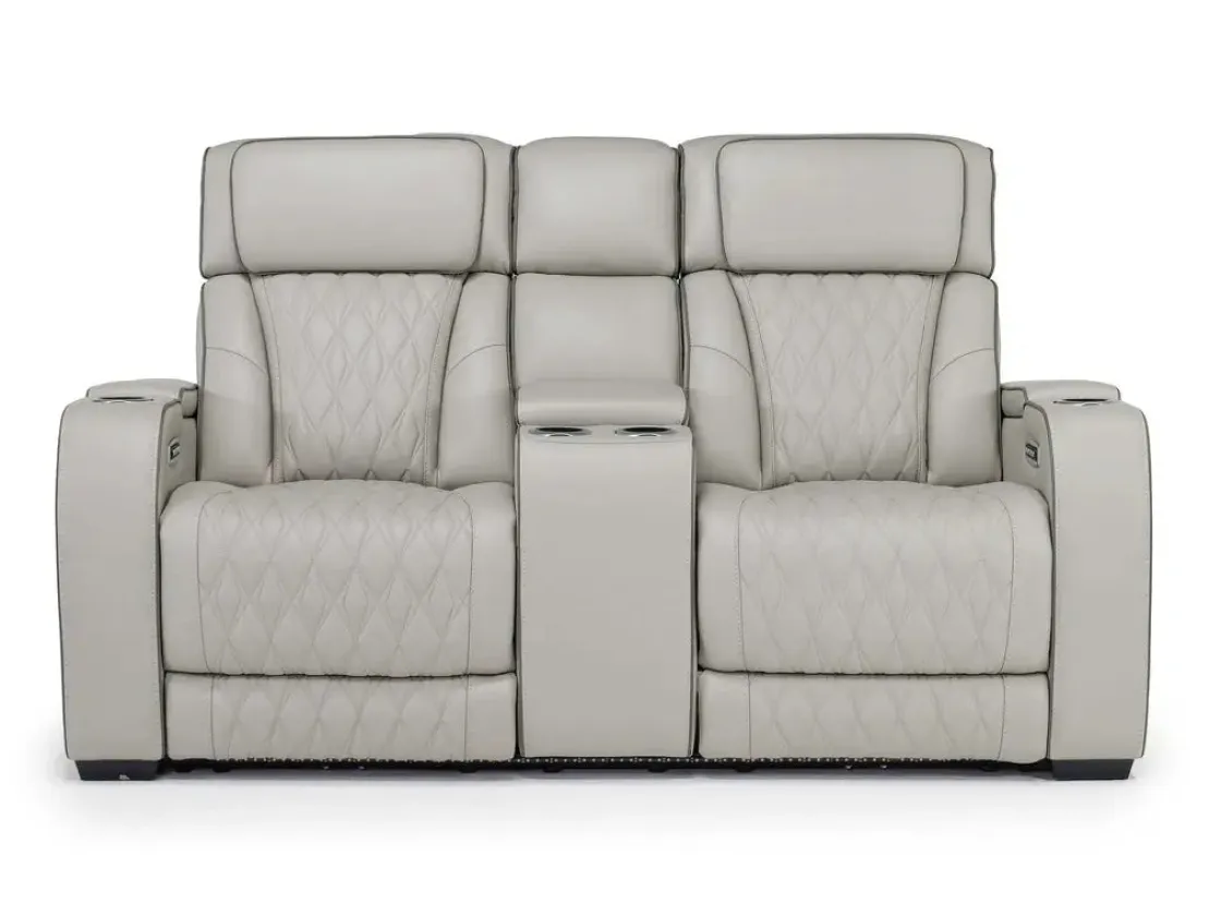 Mor Furniture Boyington 2 Power Console Loveseat In Gray Leather