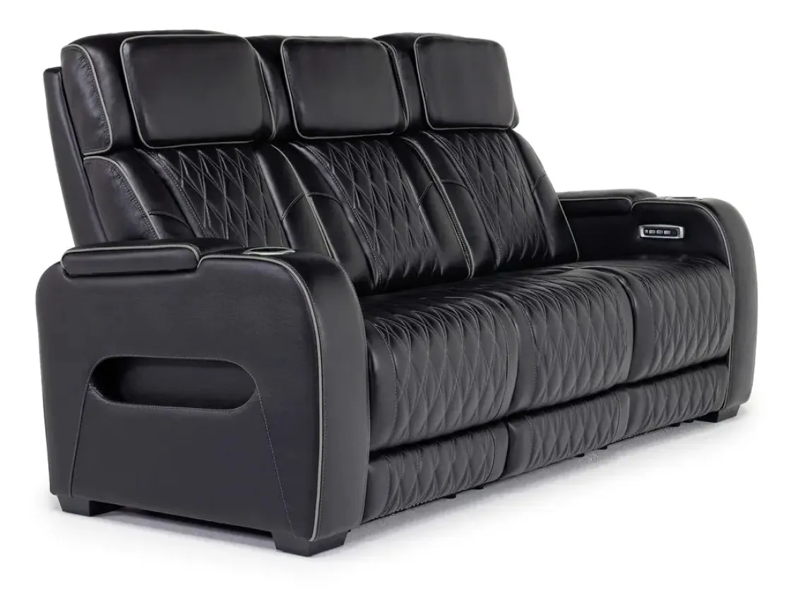 Mor Furniture Boyington 2 Power Sofa W/ Drop Down Table In Black Leather