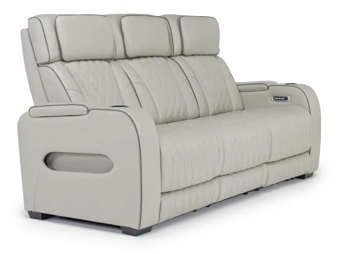 Mor Furniture Boyington 2 Power Sofa W/ Drop Down Table In Black Leather