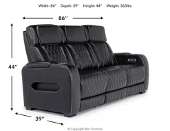 Mor Furniture Boyington 2 Power Sofa W/ Drop Down Table In Black Leather