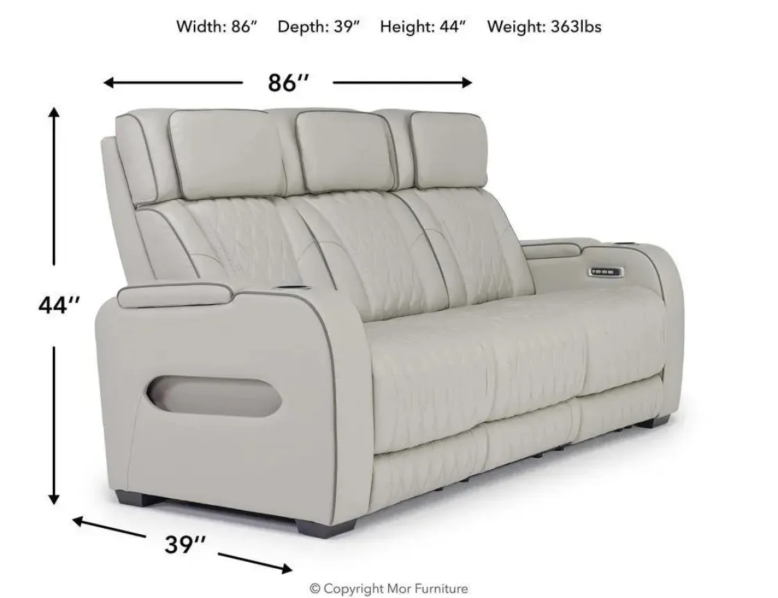 Mor Furniture Boyington 2 Power Sofa W/ Drop Down Table In Black Leather