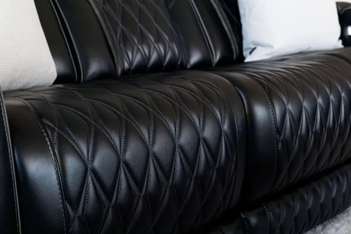 Mor Furniture Boyington 2 Power Sofa W/ Drop Down Table In Black Leather