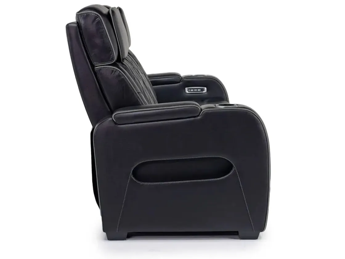 Mor Furniture Boyington 2 Power Sofa W/ Drop Down Table In Black Leather