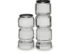 Mor Furniture Brentley Candleholders In Clear Crystal Silver, Set Of 2