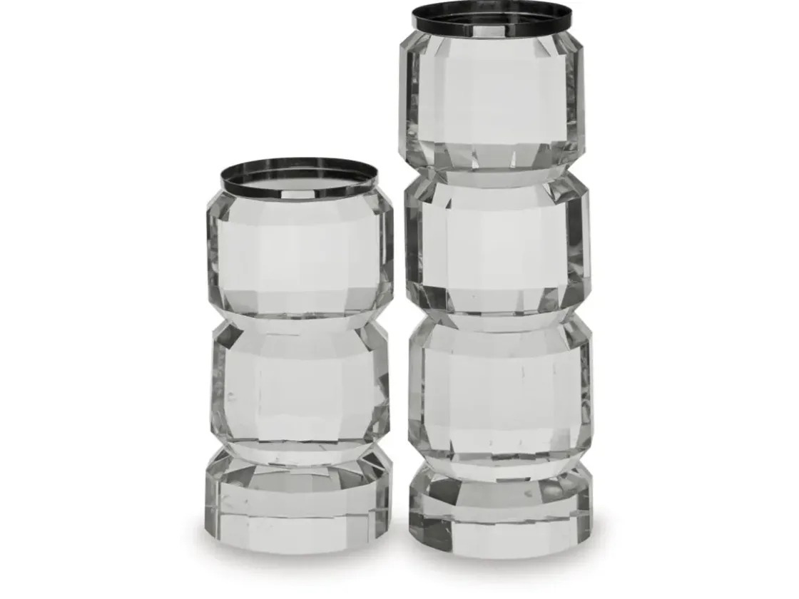 Mor Furniture Brentley Candleholders In Clear Crystal Silver, Set Of 2