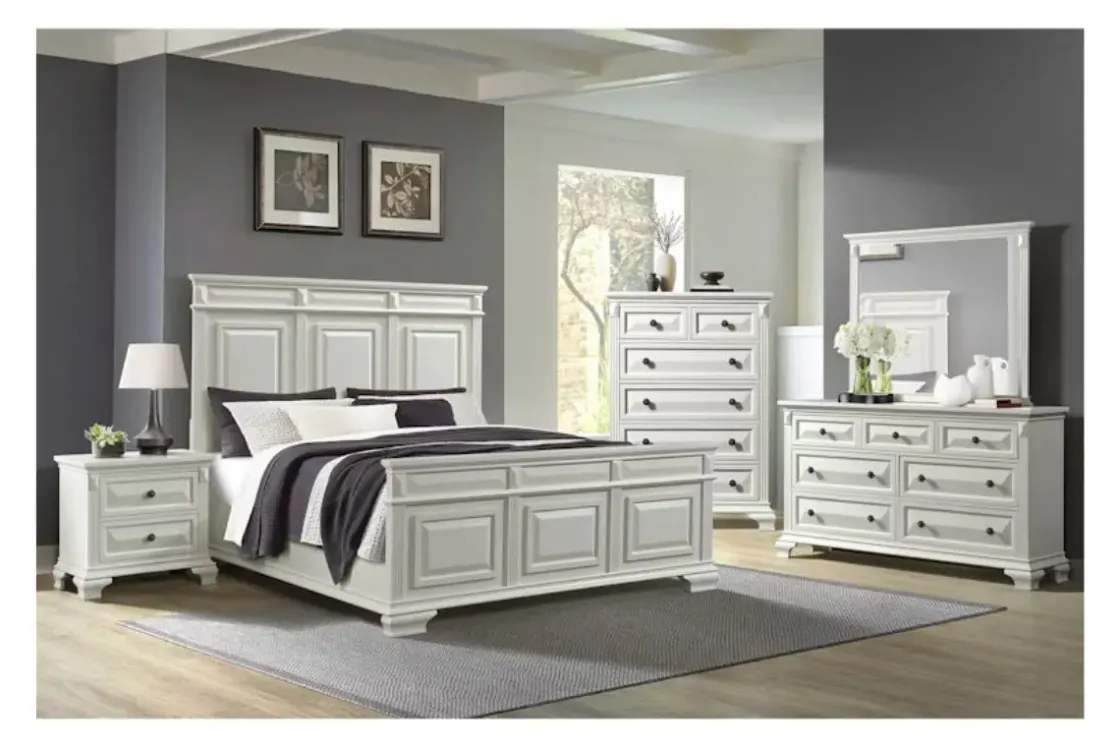 Mor Furniture Bridgestone Panel Bed, Dresser, Mirror & Nightstand In Antique White, Queen