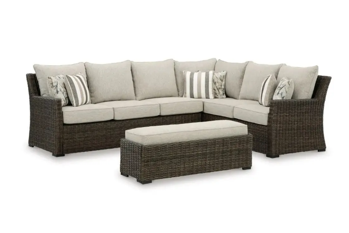 Mor Furniture Brook Ranch Outdoor 3 Piece Sectional Set In Brown