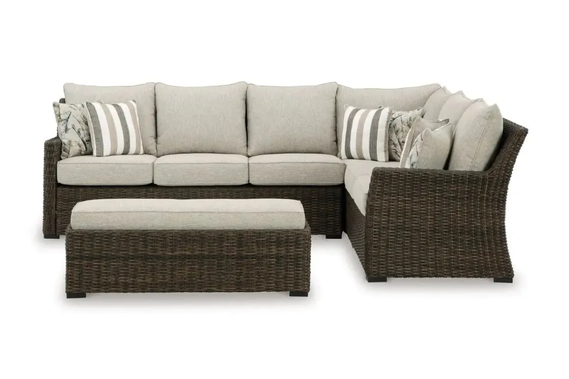 Mor Furniture Brook Ranch Outdoor 3 Piece Sectional Set In Brown