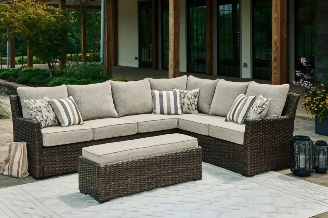 Mor Furniture Brook Ranch Outdoor 3 Piece Sectional Set In Brown