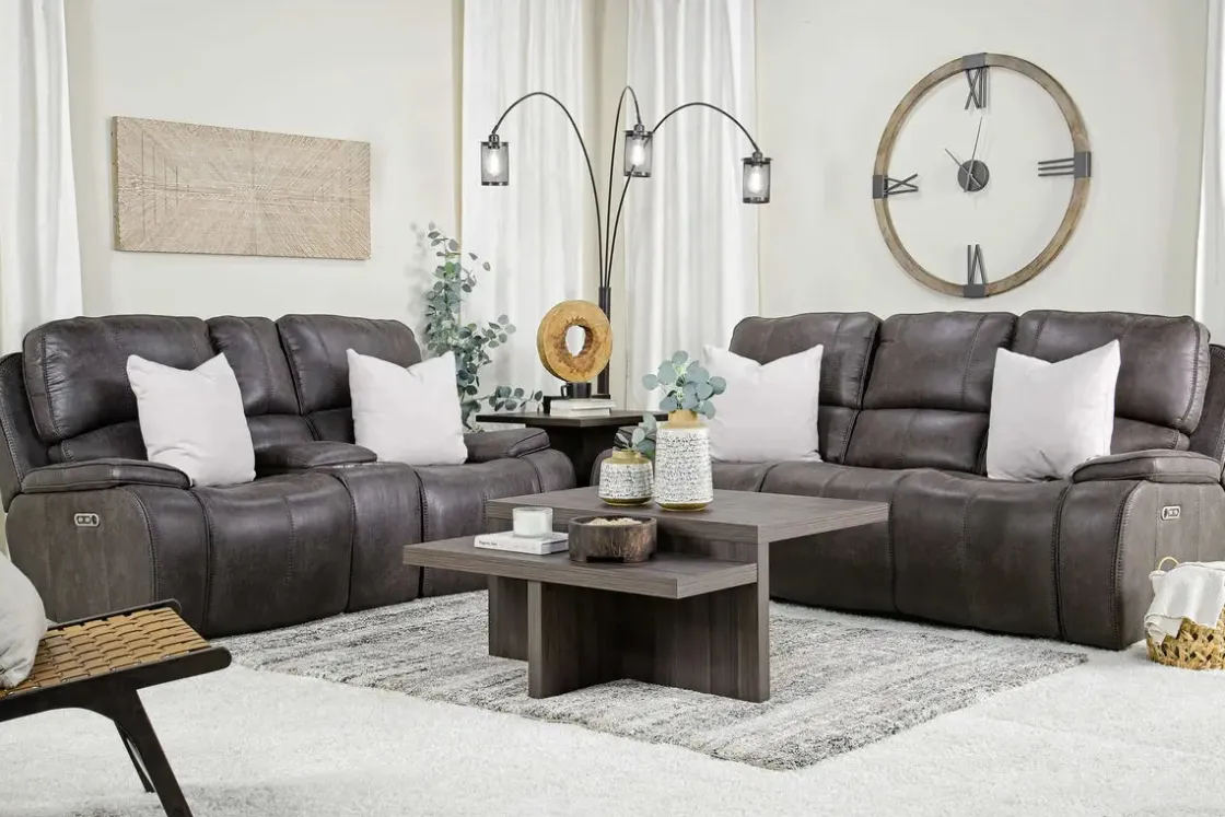 Mor Furniture Brookings 2 Power Console Loveseat In Brown