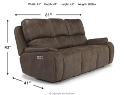 Mor Furniture Brookings 2 Power Sofa In Charcoal Gray