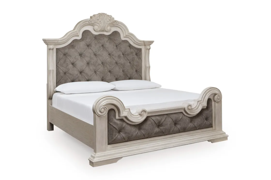 Mor Furniture Bruchandi Upholstered Panel Bed In Antique White, Queen