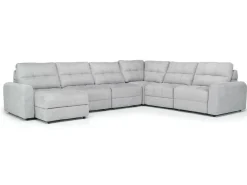 Mor Furniture Bryce 6 Piece Power Sliding Sectional W/ Storage Chaise & Armless Slider In Savannah Coin, Left Facing