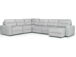 Mor Furniture Bryce 6 Piece Power Sliding Sectional W/ Storage Chaise & Armless Slider In Savannah Coin, Left Facing