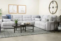 Mor Furniture Bryce 6 Piece Power Sliding Sectional W/ Storage Chaise & Armless Slider In Savannah Coin, Left Facing