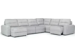 Mor Furniture Bryce 6 Piece Power Sliding Sectional W/ Storage Chaise & Armless Slider In Savannah Coin, Left Facing