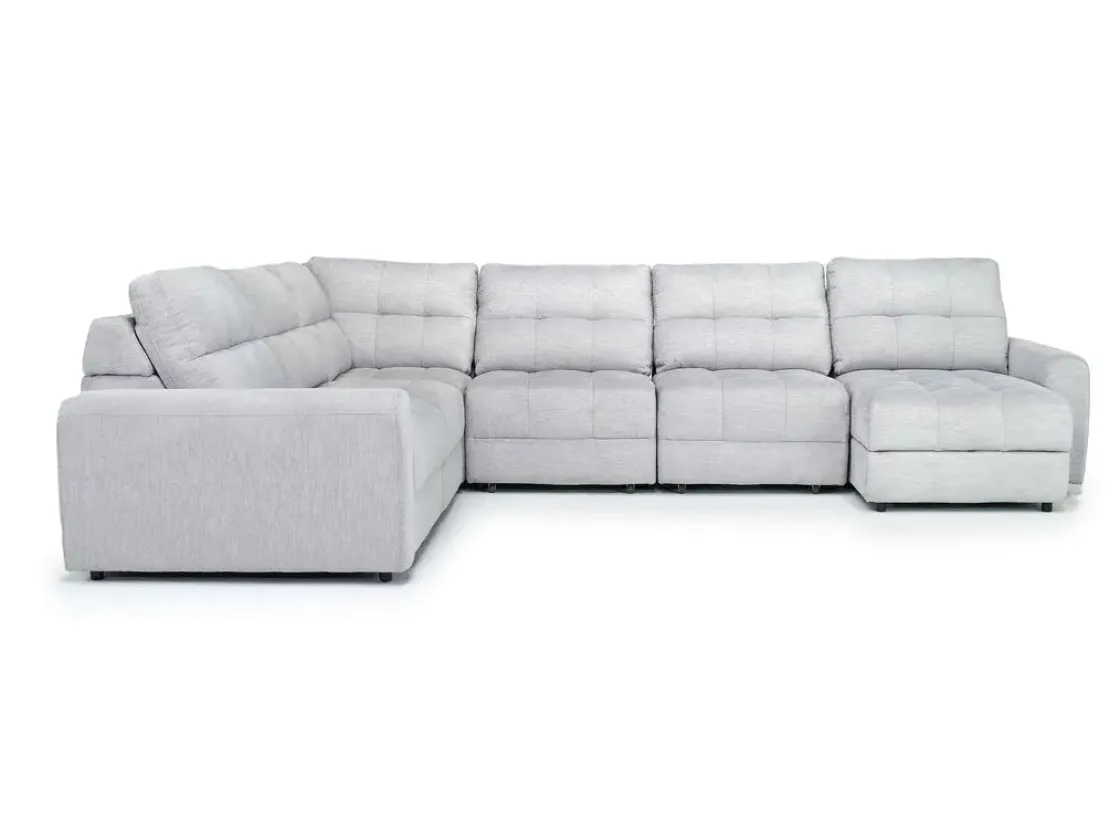 Mor Furniture Bryce 6 Piece Power Sliding Sectional W/ Storage Chaise & Armless Slider In Savannah Coin, Left Facing