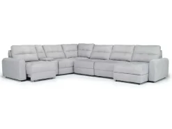 Mor Furniture Bryce 7 Piece Power Sliding Sectional W/ Storage Chaise & Armless Slider In Savannah Coin, Left Facing