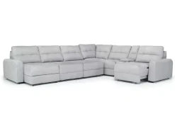 Mor Furniture Bryce 7 Piece Power Sliding Sectional W/ Storage Chaise & Armless Slider In Savannah Coin, Left Facing