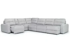 Mor Furniture Bryce 7 Piece Power Sliding Sectional W/ Storage Chaise & Armless Slider In Savannah Coin, Left Facing