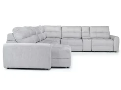 Mor Furniture Bryce 7 Piece Power Sliding Sectional W/ Storage Chaise & Armless Slider In Savannah Coin, Left Facing