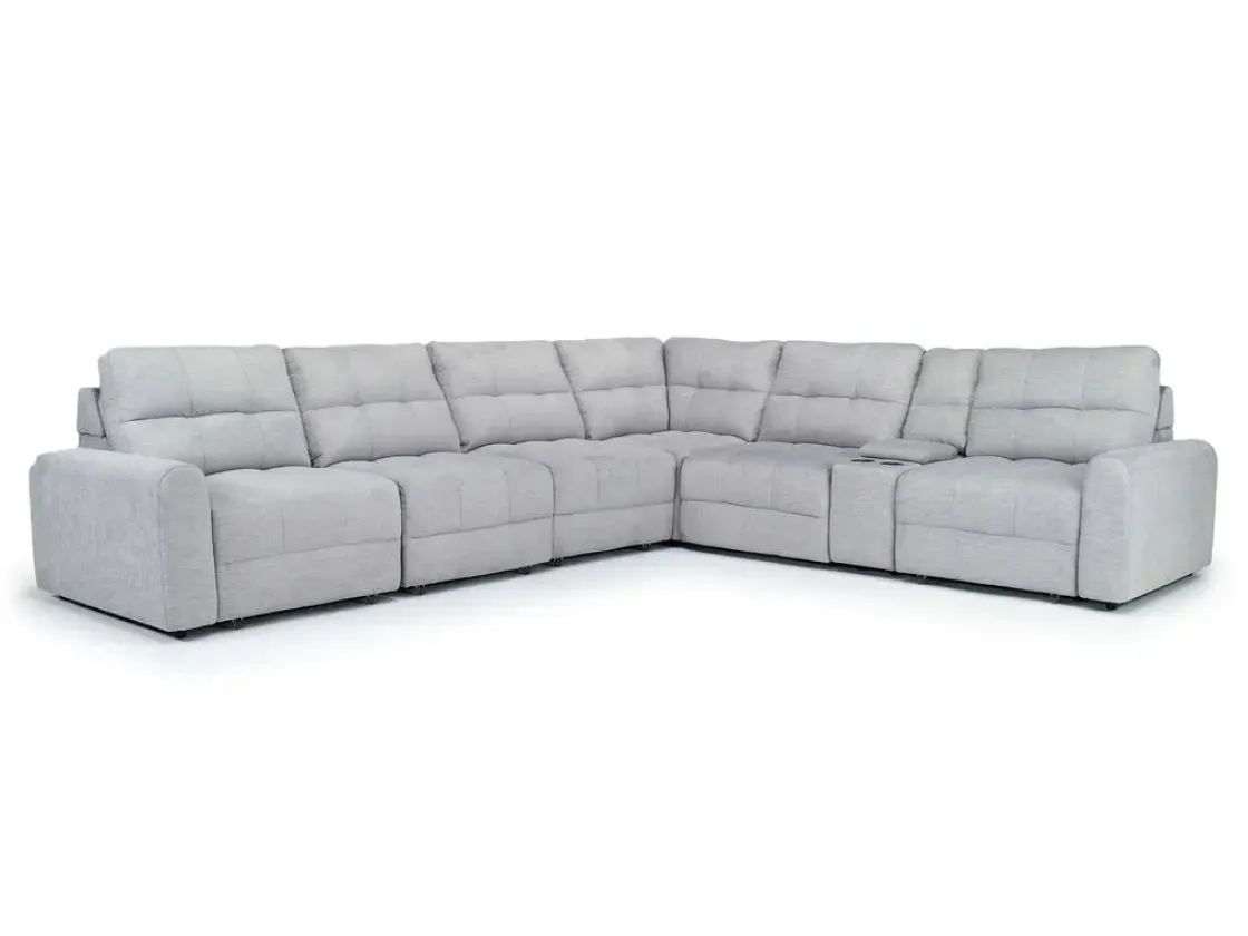 Mor Furniture Bryce 7 Piece Power Sliding Sectional W/ Power Armless Slider In Savannah Coin